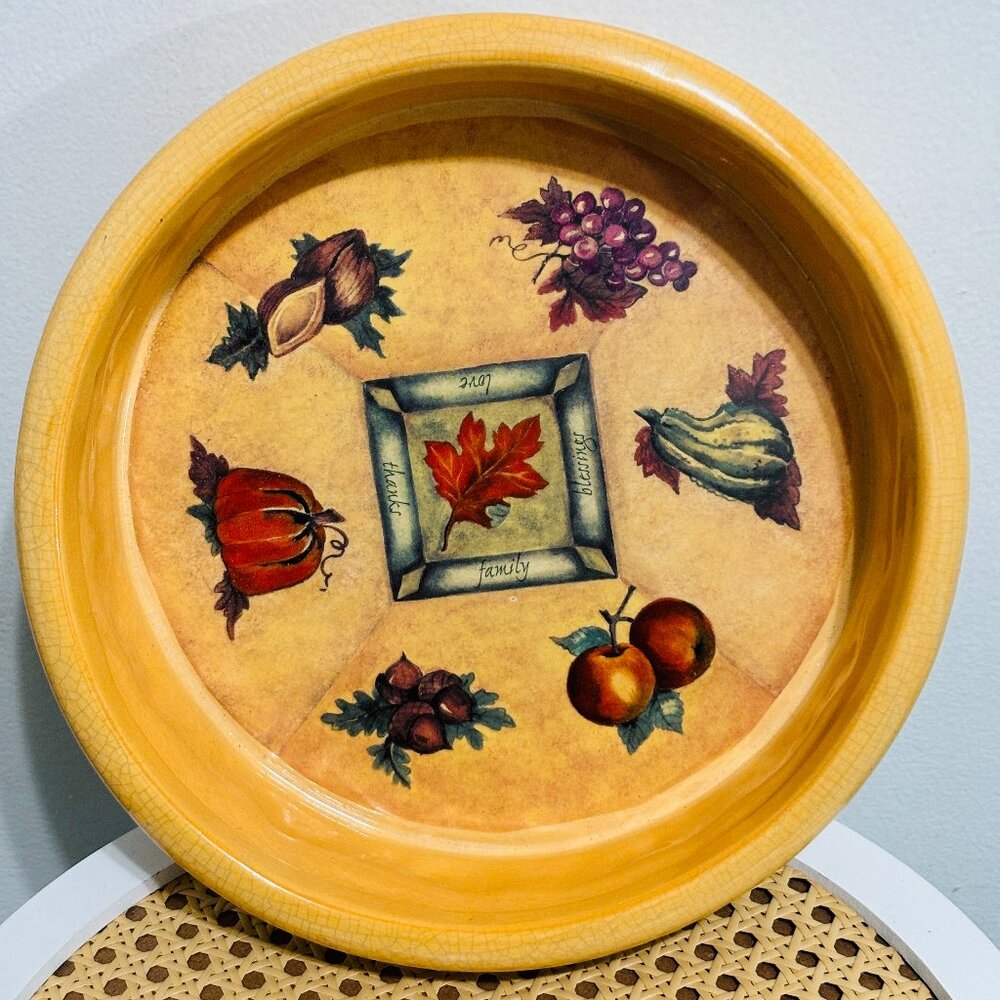 Russ Berrie & Co Holiday Serving Dish Stoneware Love Thanks Family Blessings